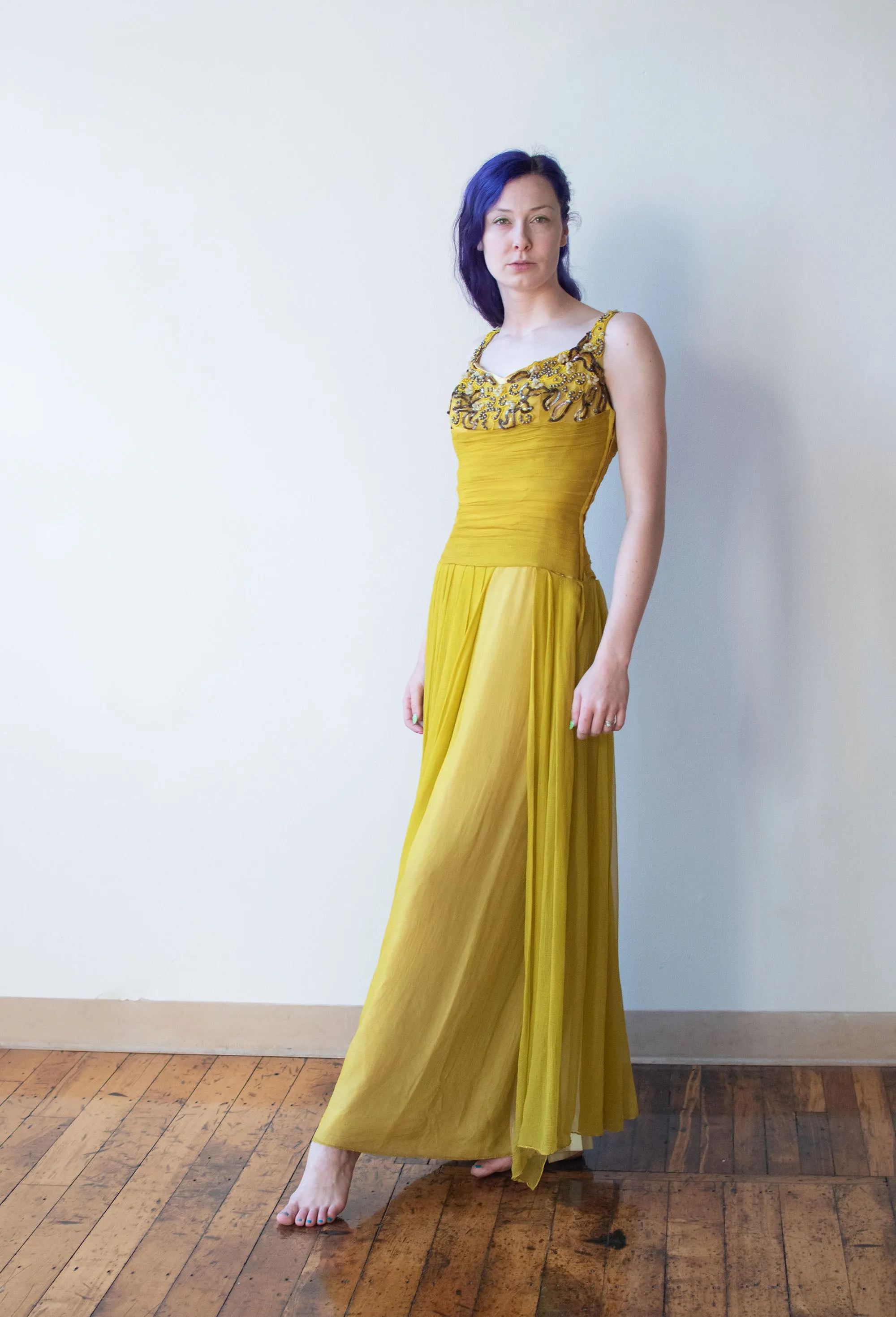 1940s Chartruse Chiffon Gown