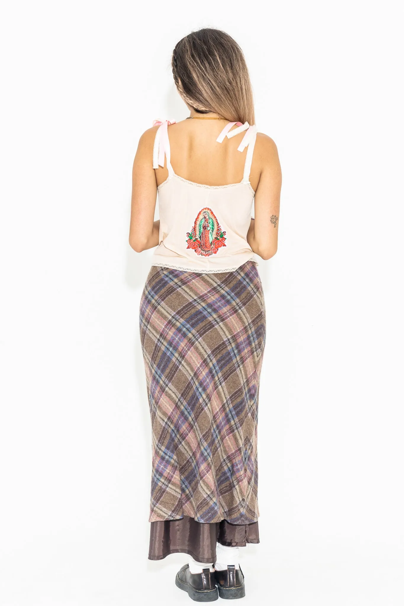 90's PLAID GRUNGE MAXI SKIRT