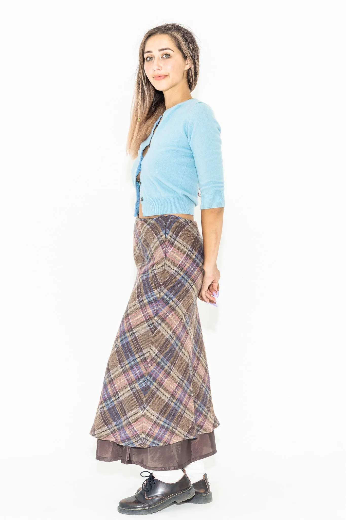 90's PLAID GRUNGE MAXI SKIRT
