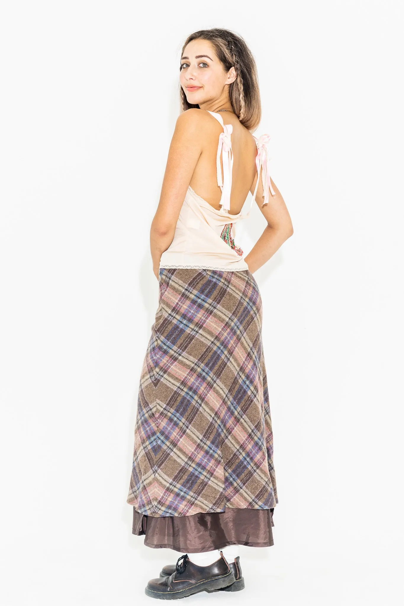 90's PLAID GRUNGE MAXI SKIRT