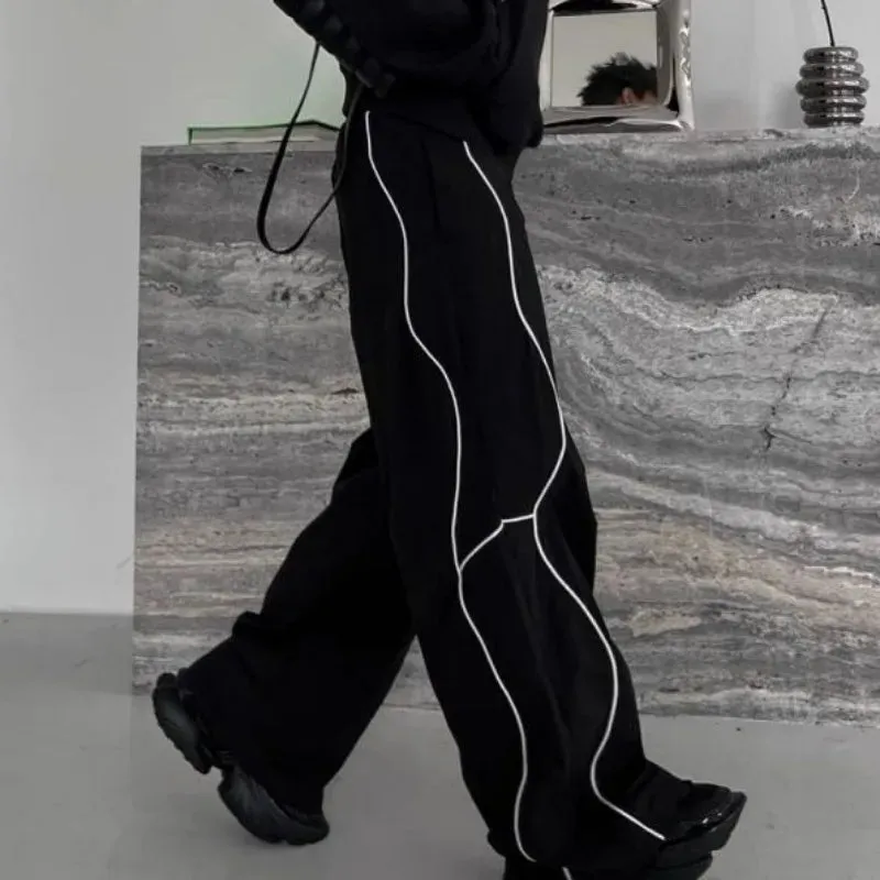Aidase Men's Casual Pants Straight Punk Black Loose Baggy Male Trousers Clothes Plus Size Polyester Vintage Sale Cotton Fashion 2024