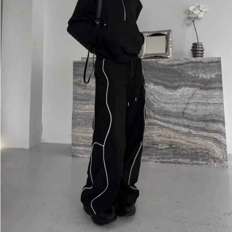 Aidase Men's Casual Pants Straight Punk Black Loose Baggy Male Trousers Clothes Plus Size Polyester Vintage Sale Cotton Fashion 2024