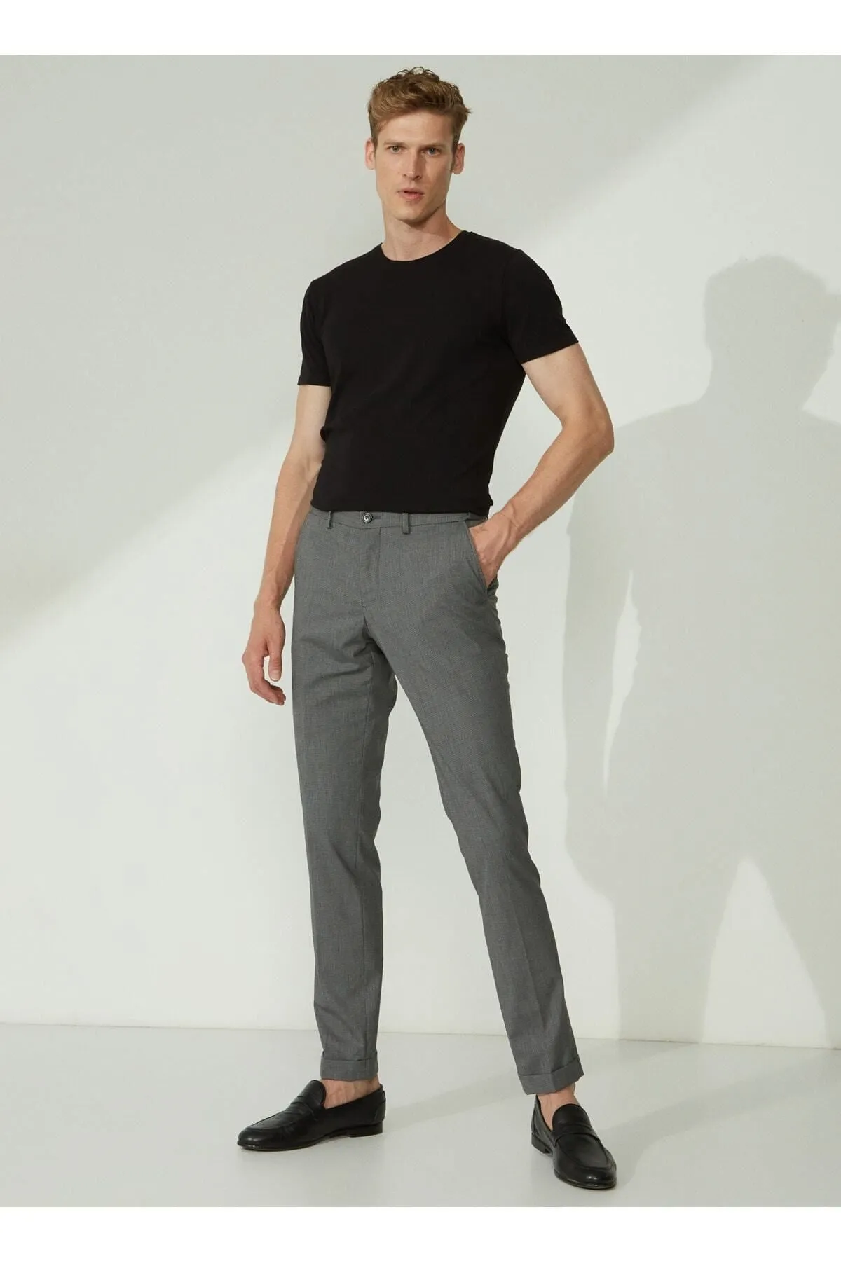 Altınyyıldız Classics Normal Waist Tight Paça Slim Fit Gray - Black Men's Pants 4a0123200027