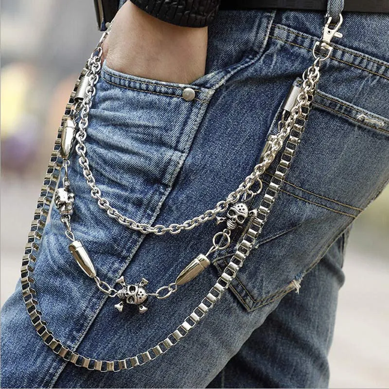 Best Deal New Fashion Silver Alloy Unisex Hip-hop Skull Pendant Punk Rock Cowboy Pants Trousers Chain Gift