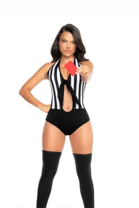 Black & White Stripe Referee Halter Bodysuit Teddy Costume Lingerie