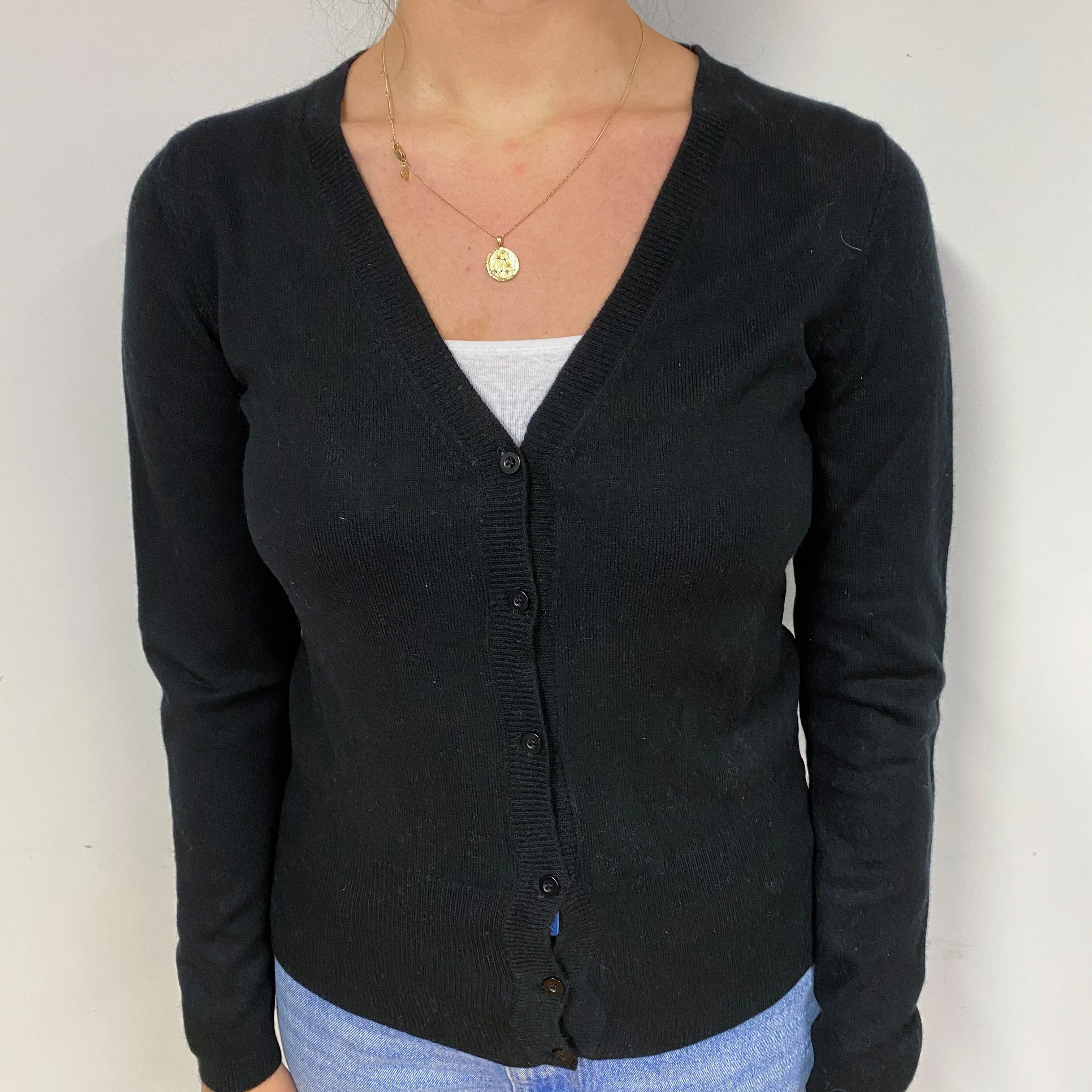 Black Cashmere V-Neck Cardigan Small