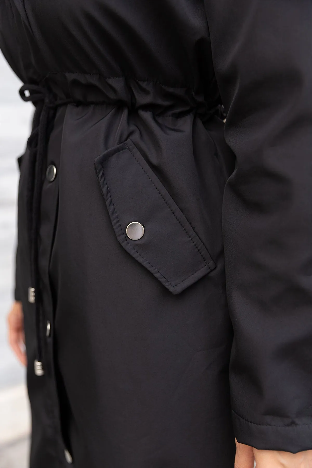 BNG Women Black Fur Collar Plush Bonded Coat - Clermont