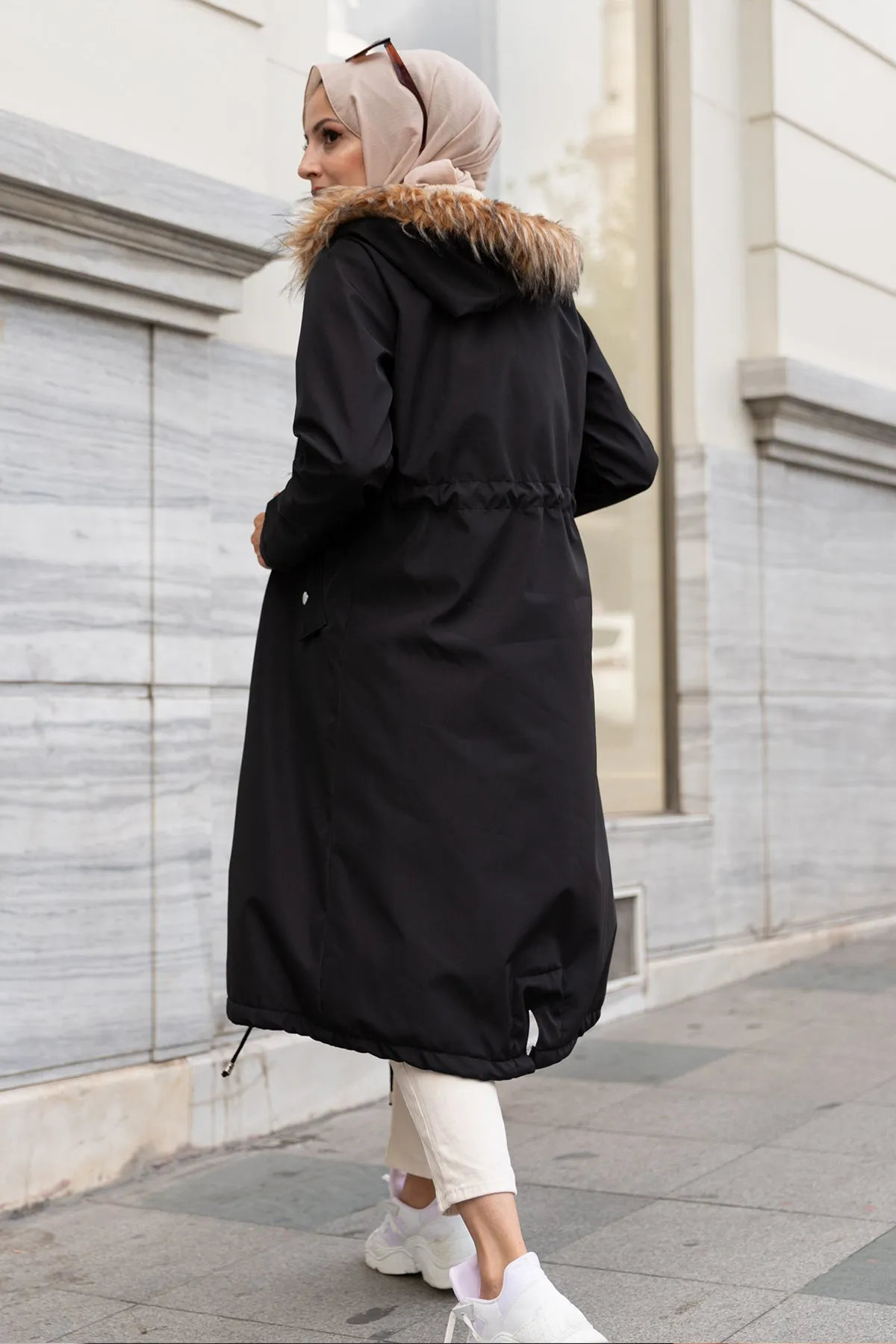 BNG Women Black Fur Collar Plush Bonded Coat - Clermont