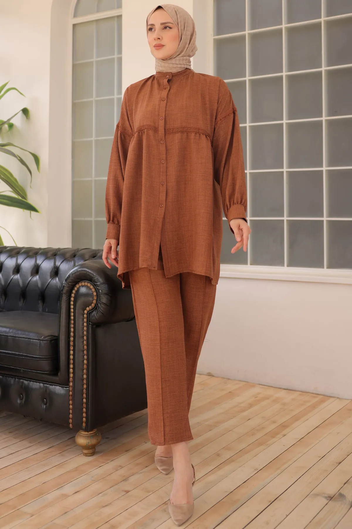 BNG Women Front Buttoned Two Piece Set Brown - Clermont