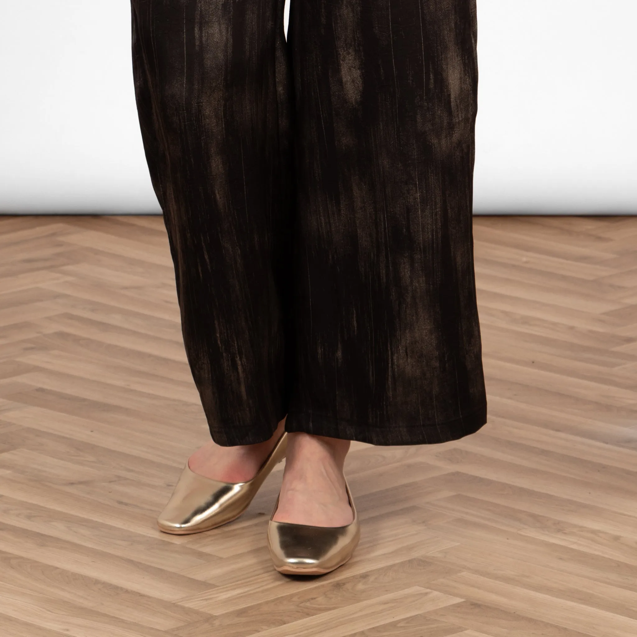 Carter Wide Leg Trousers - Black/Gold, Metallic Brushstroke