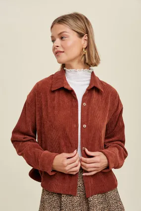 Chandler Crop Corduroy Button Down - Soft Chestnut