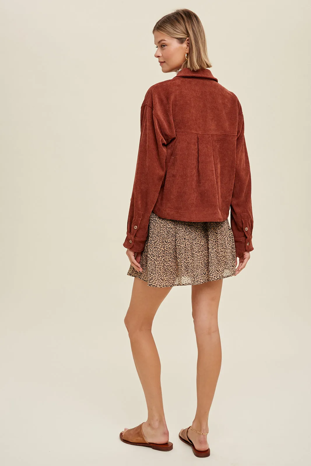 Chandler Crop Corduroy Button Down - Soft Chestnut
