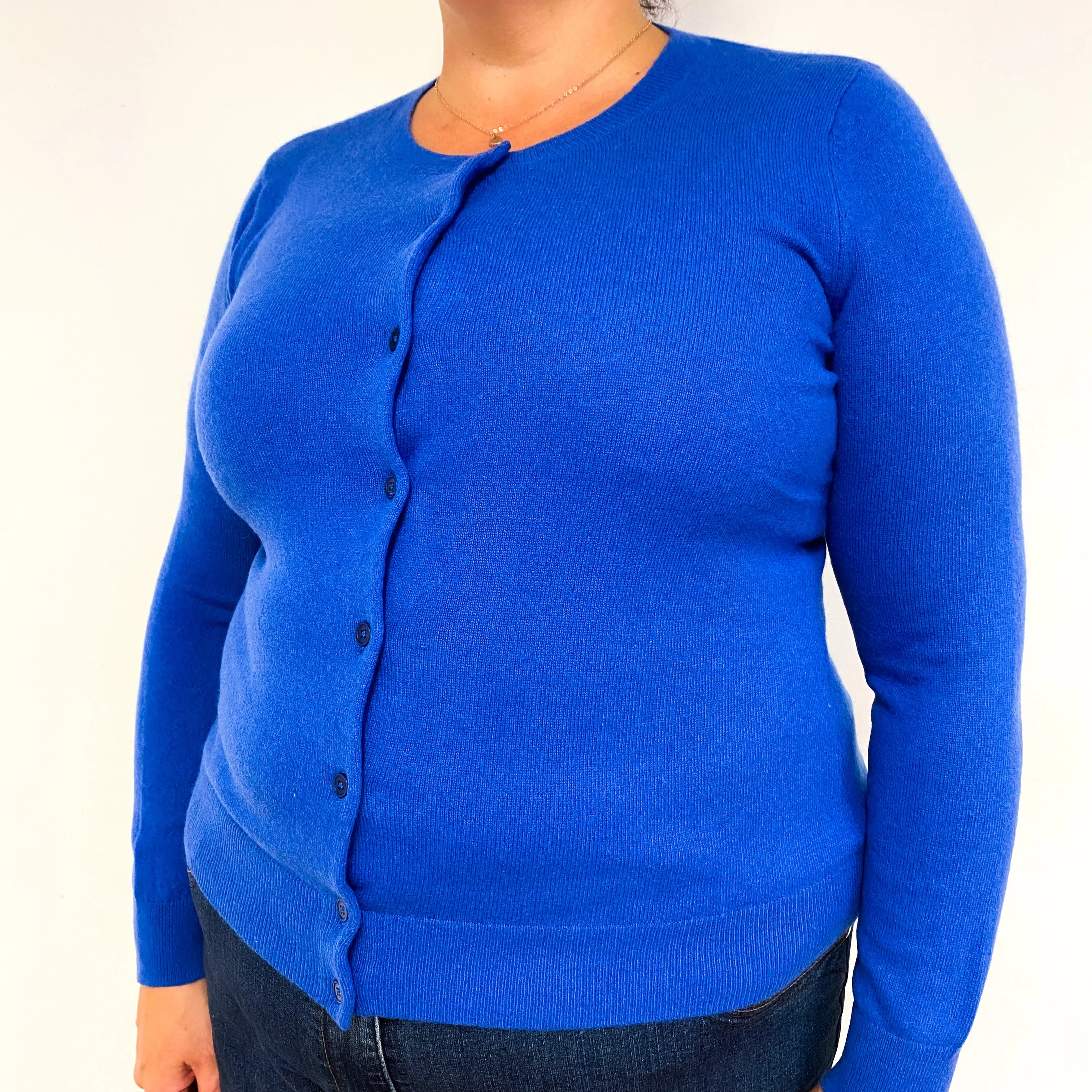 Cobalt Blue Cashmere Crew Neck Cardigan Extra Large