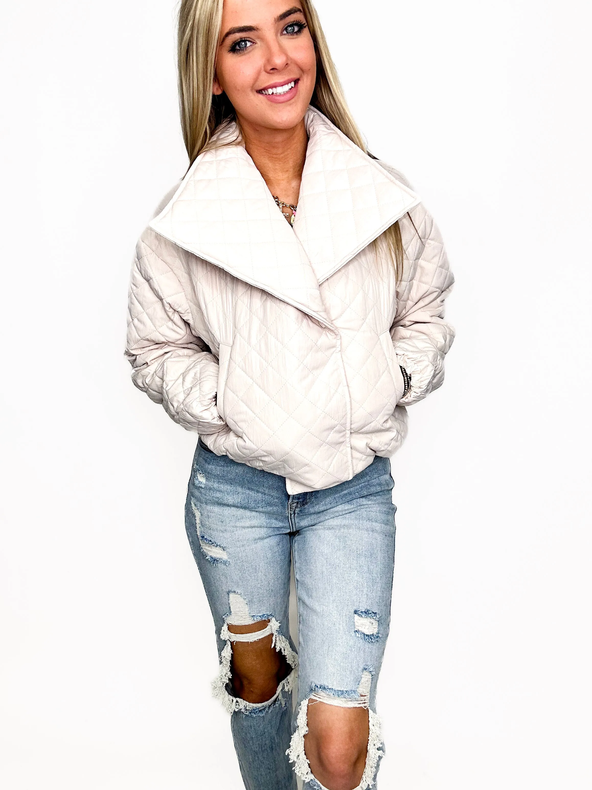 Cream Quilted Cropped Jacket