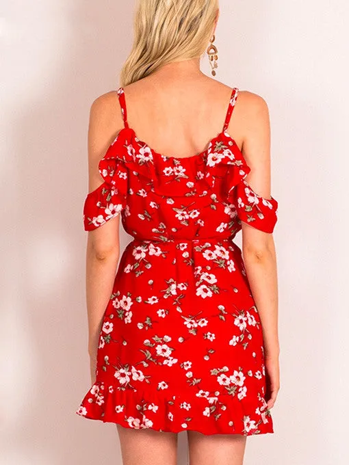 Daniela Off Shoulder Wrap Dress in Red