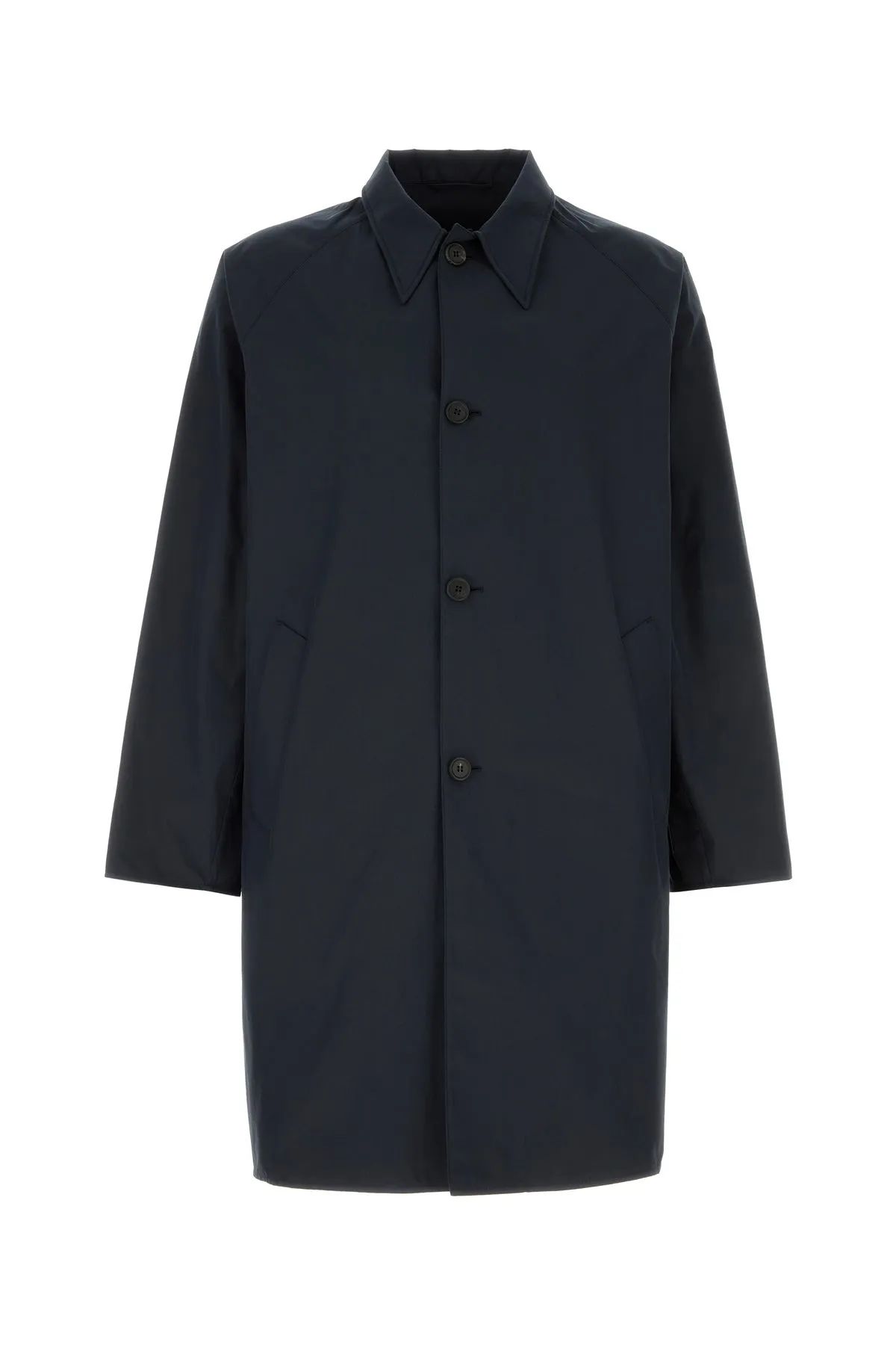dark blue cotton blend trench coat