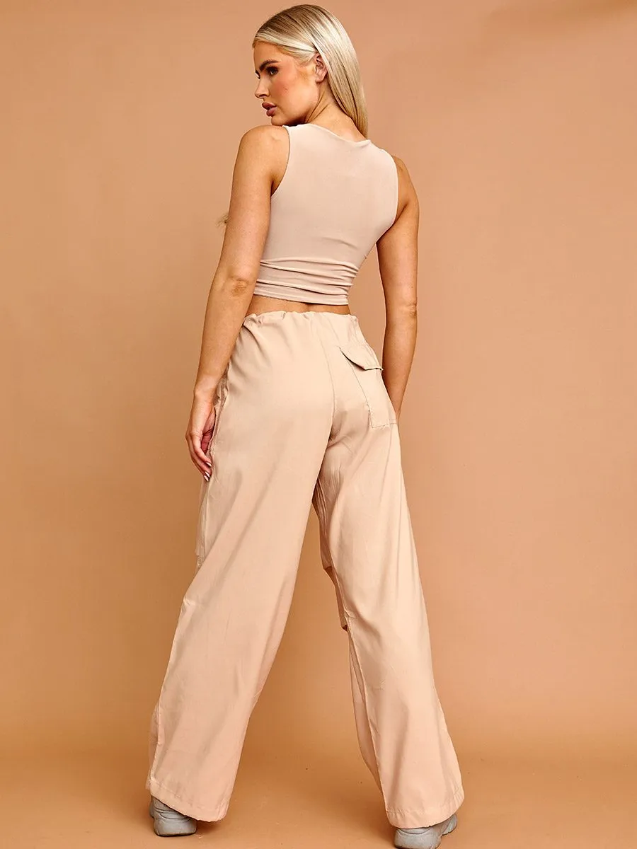 Debbie Balloon Cargo Trousers With Toggle Detail In Stone