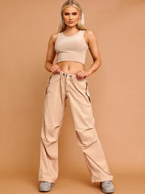 Debbie Balloon Cargo Trousers With Toggle Detail In Stone