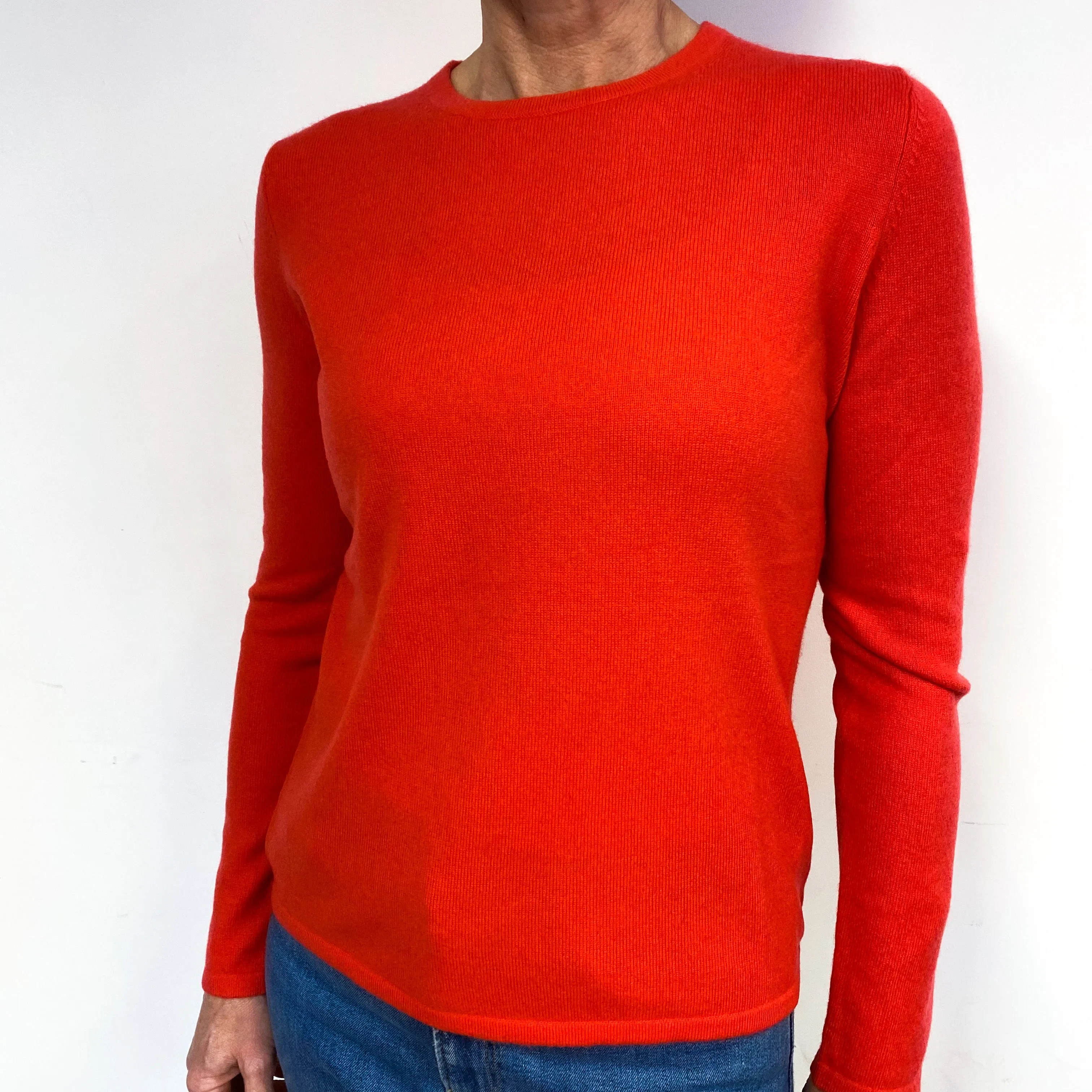 Deep Coral Pink Cashmere Crew Neck Jumper Medium