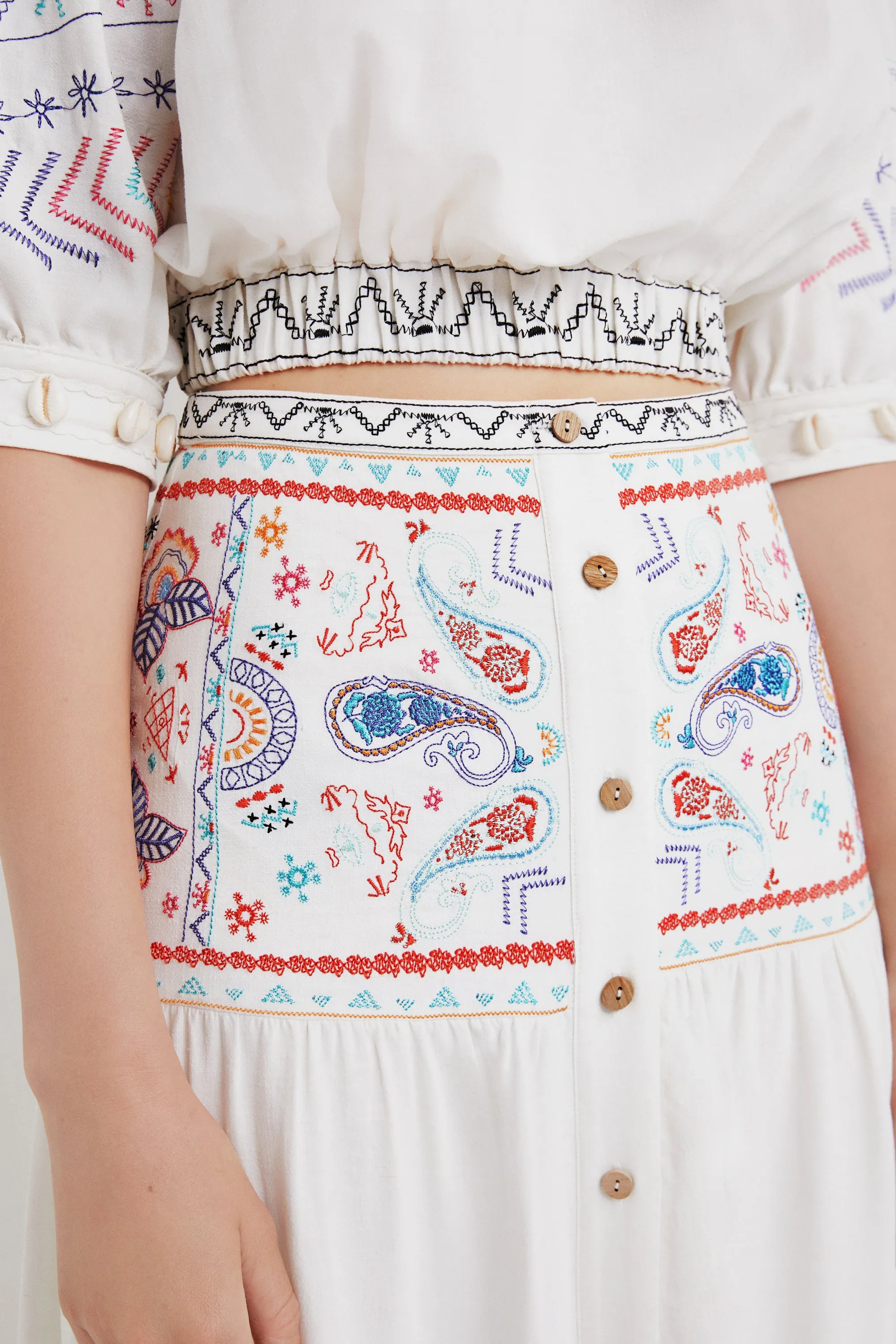 Desigual White Embroidered Maxi Boho Skirt 22SWFW02