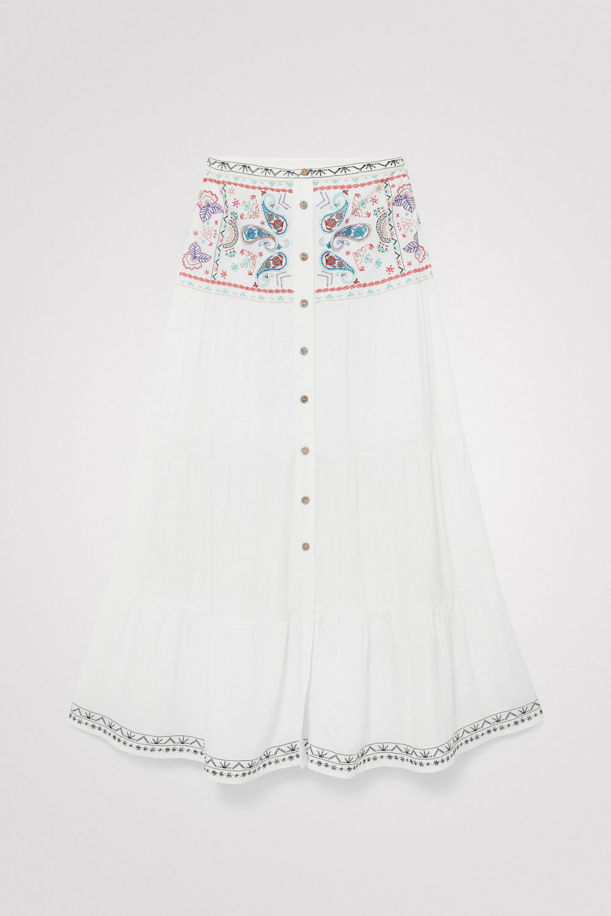 Desigual White Embroidered Maxi Boho Skirt 22SWFW02