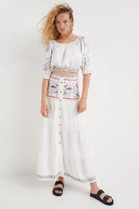 Desigual White Embroidered Maxi Boho Skirt 22SWFW02