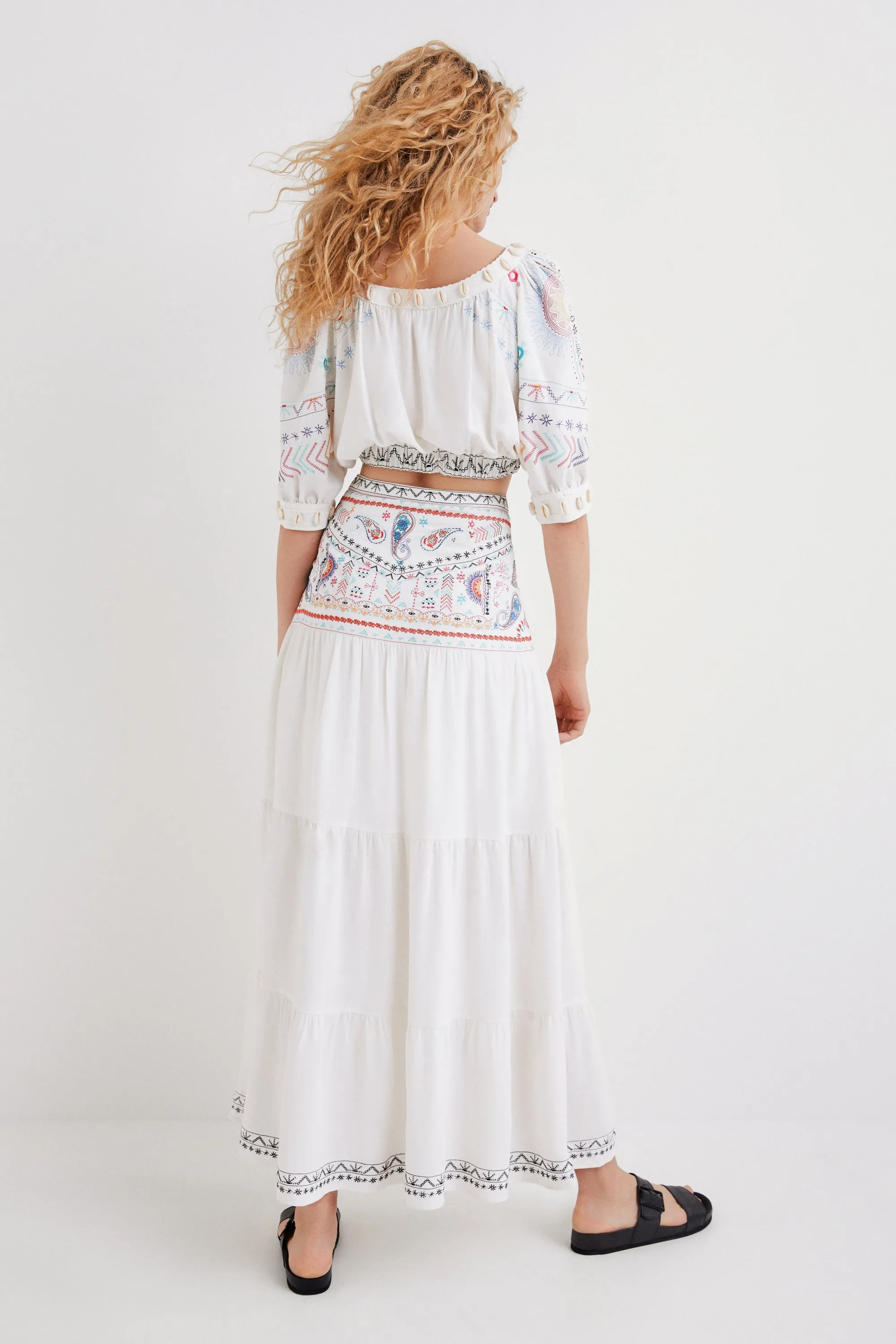 Desigual White Embroidered Maxi Boho Skirt 22SWFW02