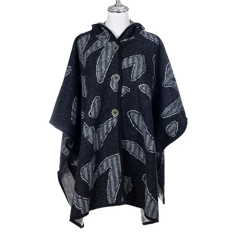 Diea Stylish Free Size Cape Coat with hood- Grey Black