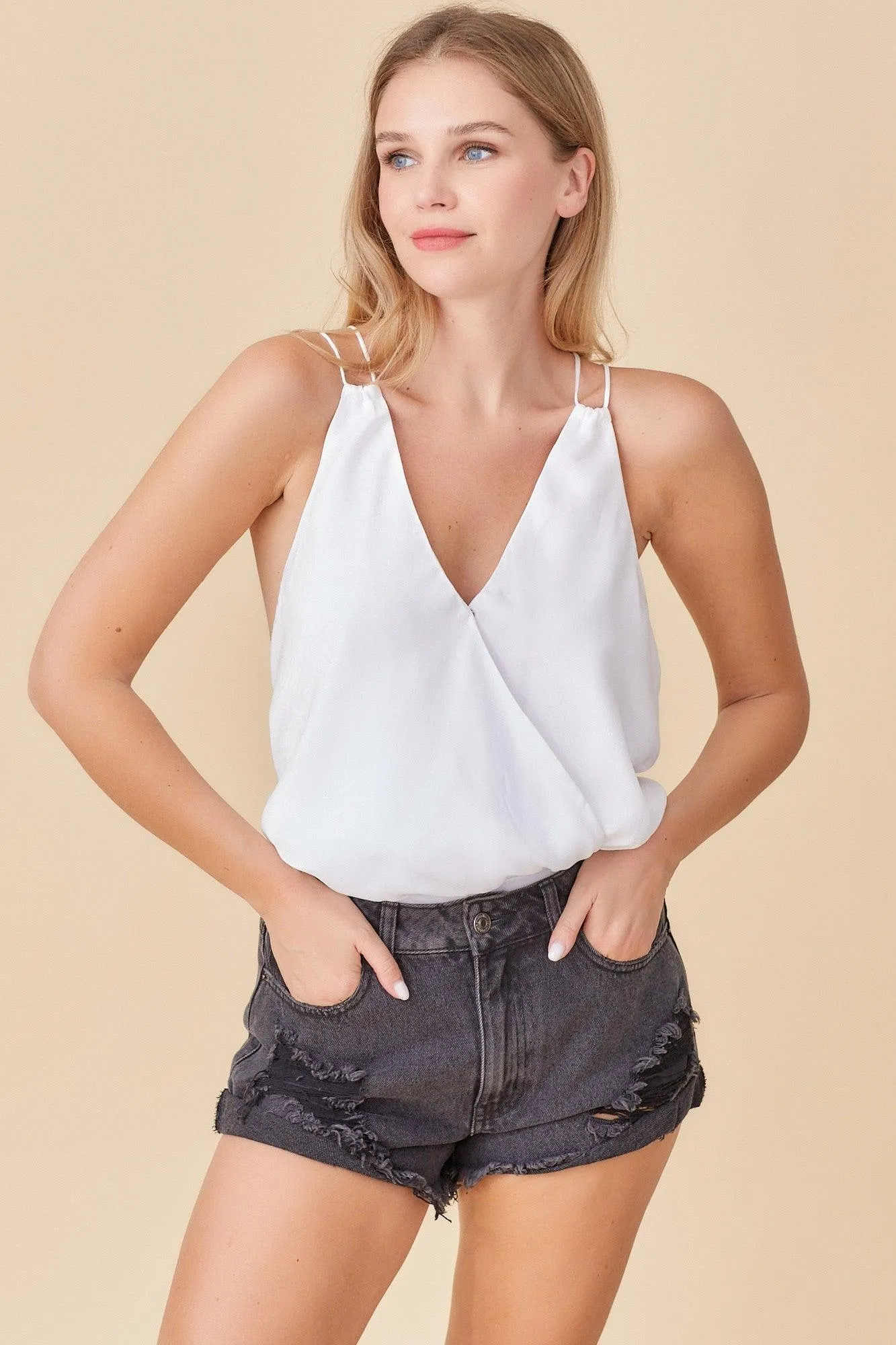 double strap woven satin bodysuit