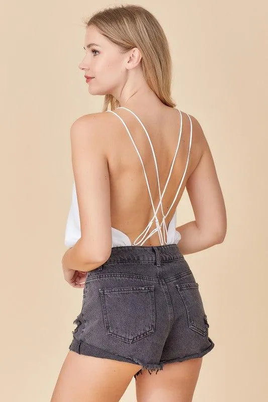 double strap woven satin bodysuit