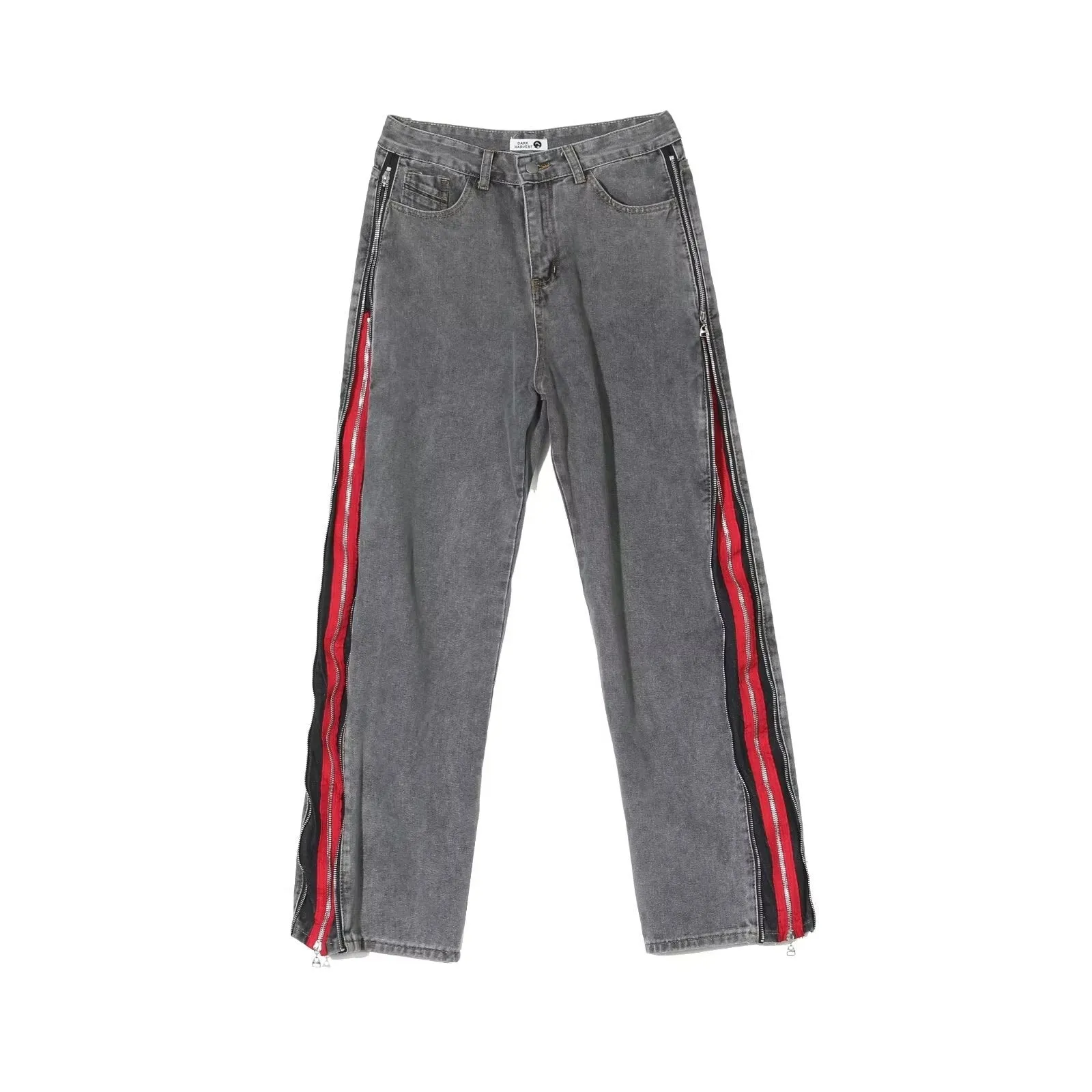 Double Zippers Washed Old Loose Jeans Men Harajuku Hip Hop New Fashion Casual Punk Oversized Wide Leg Trousers Streetwear