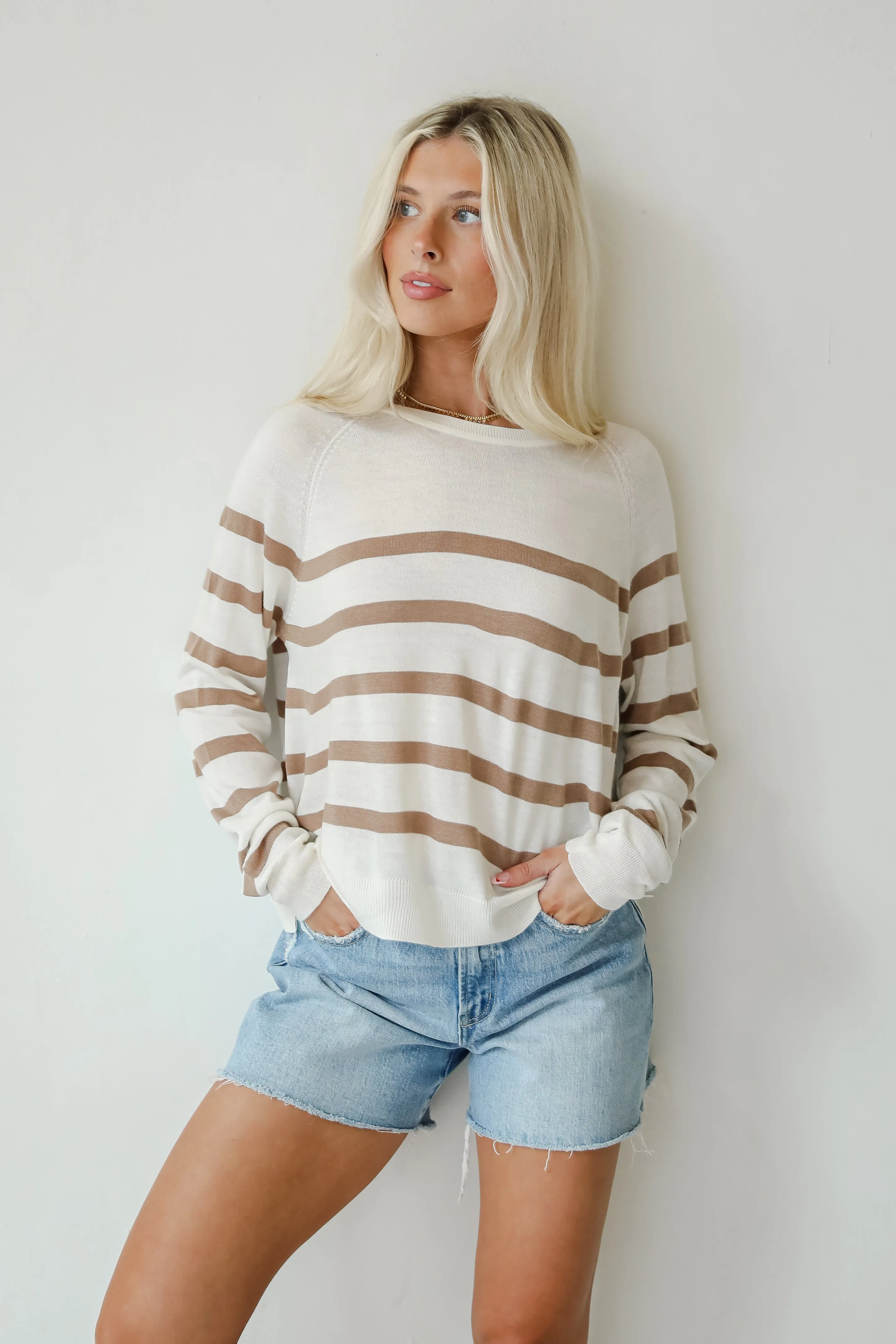 Elevated Staple Cream Striped Lightweight Knit Top