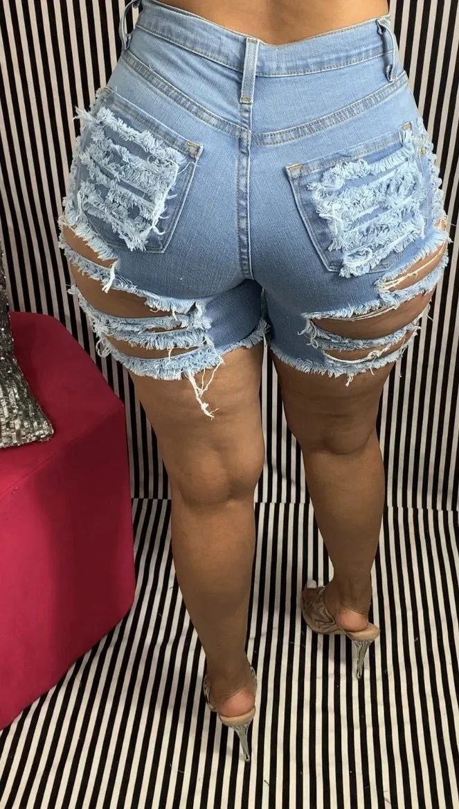F5124 Ripped Denim Shorts Cropped Pants