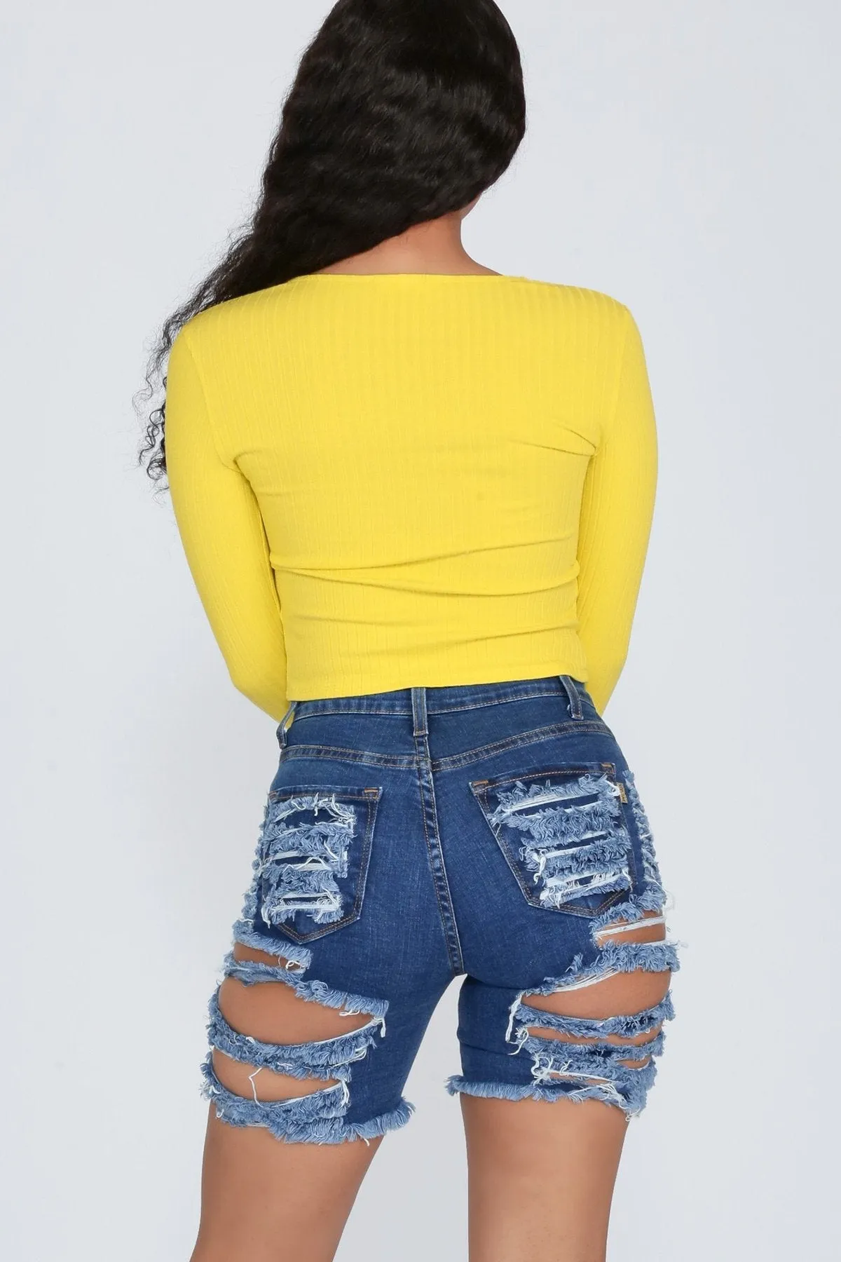 F5124 Ripped Denim Shorts Cropped Pants