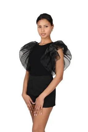 Fashion Black Ruffle Chic Bodysuit