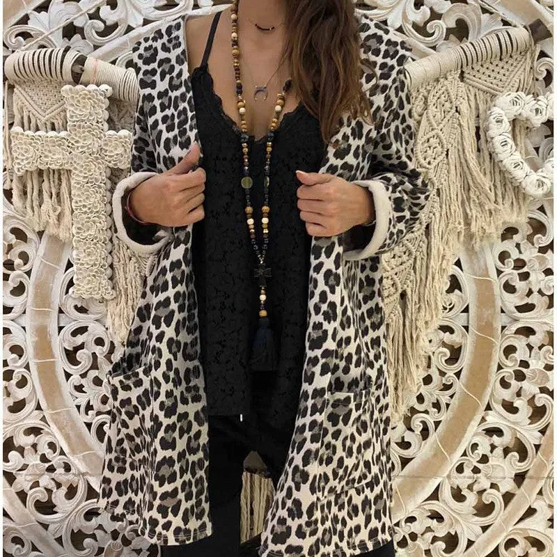 Fashion Leopard Printed Hooded Cardigan Outwear