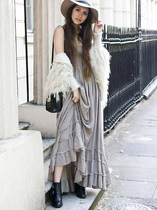 Fashion Sexy Off-Back Lace-up Beach Maxi Dress