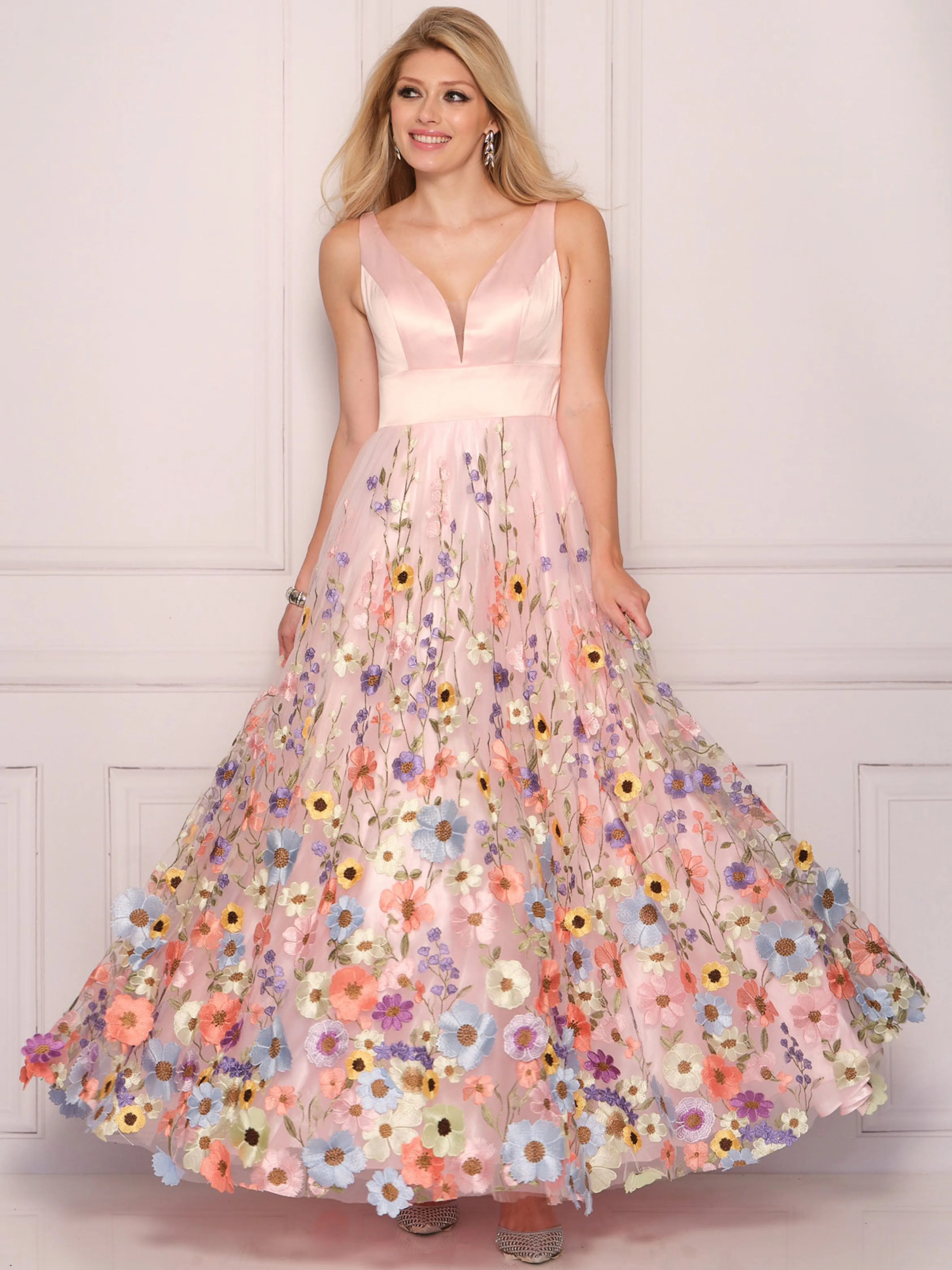 FLORAL DESIGN THICK STRAP BALLGOWN GOWN