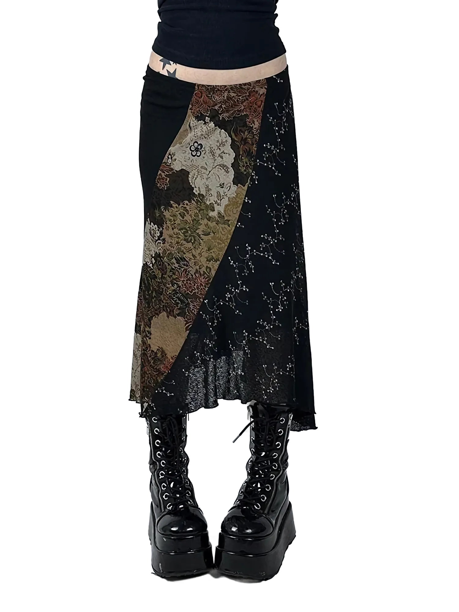 Floral Lace Patchwork Maxi Skirt