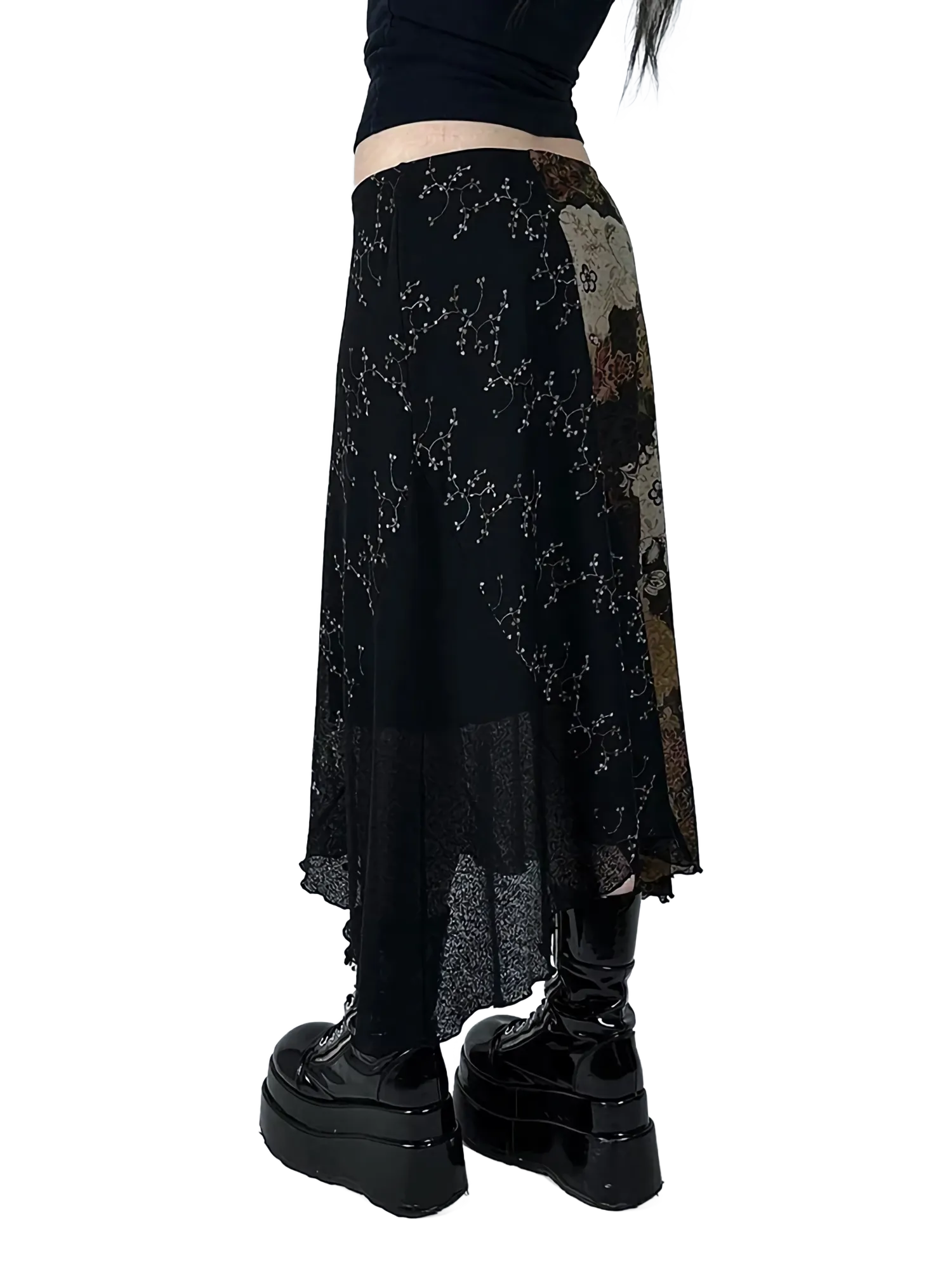 Floral Lace Patchwork Maxi Skirt