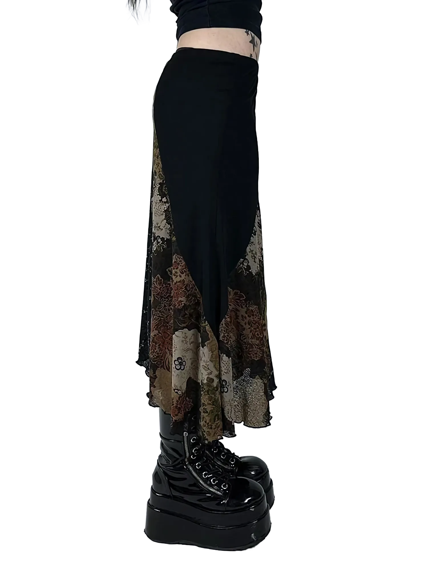 Floral Lace Patchwork Maxi Skirt