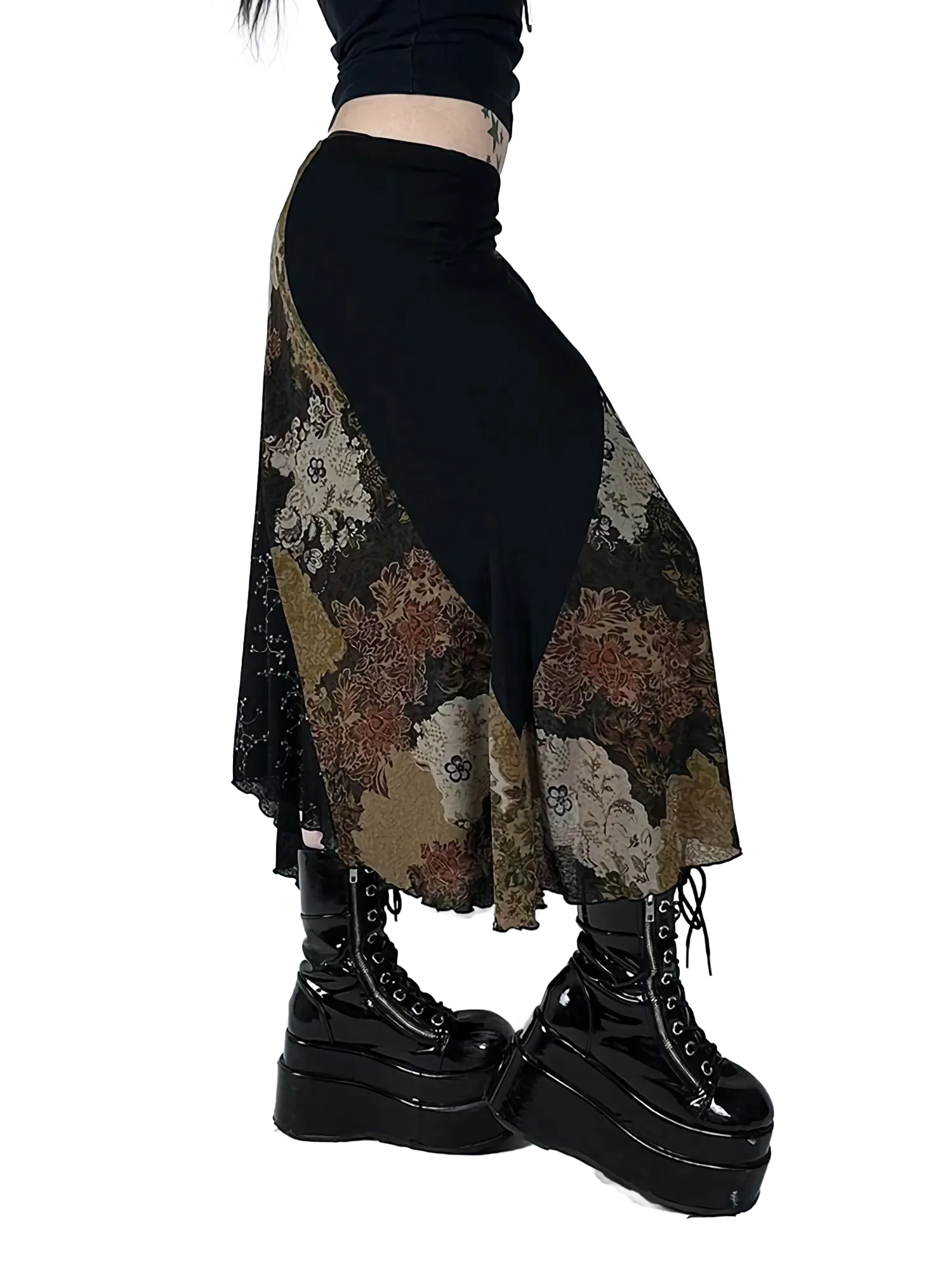 Floral Lace Patchwork Maxi Skirt