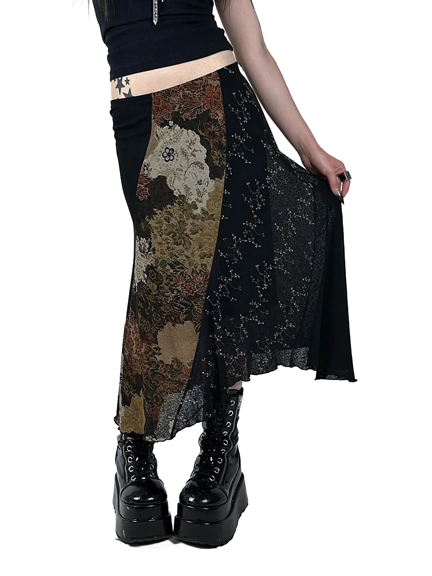 Floral Lace Patchwork Maxi Skirt