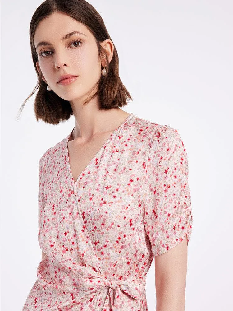 Floral Lace Up Wrap Dress