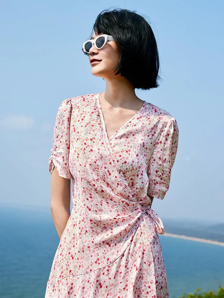 Floral Lace Up Wrap Dress