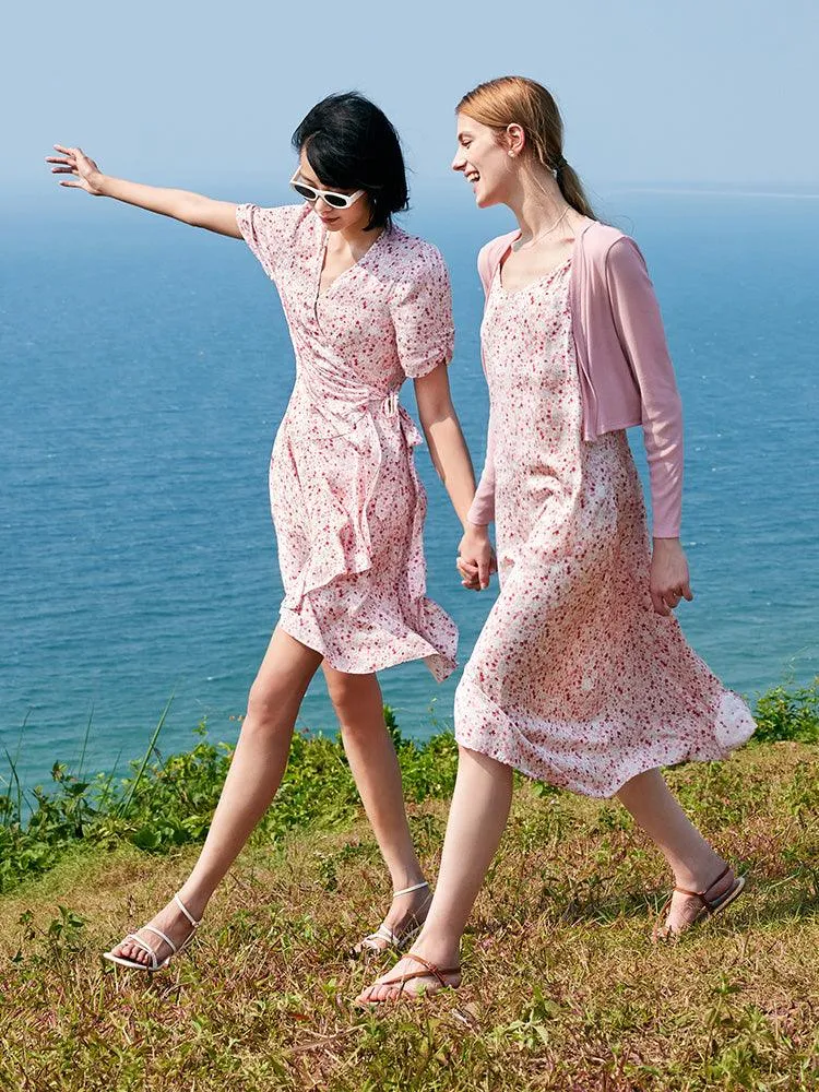 Floral Lace Up Wrap Dress