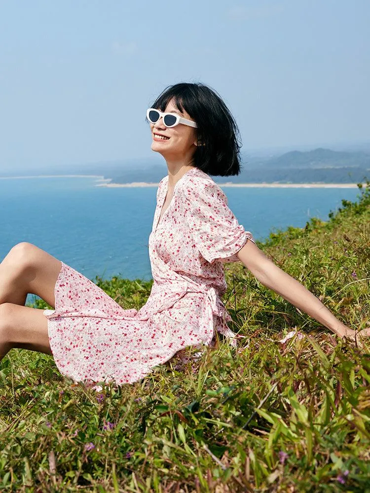 Floral Lace Up Wrap Dress