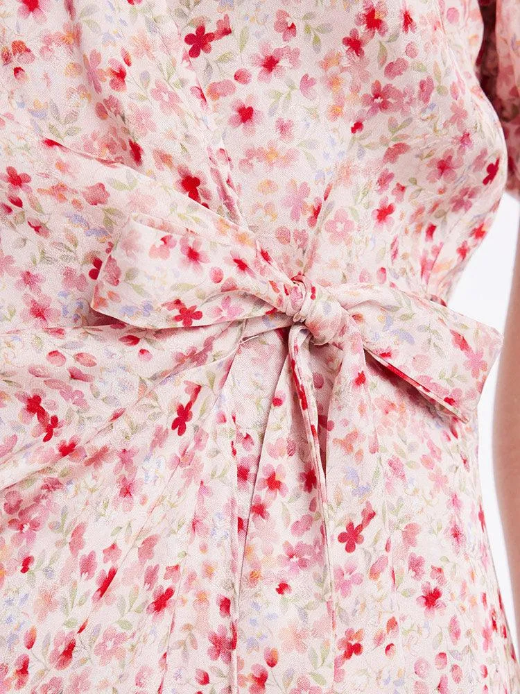 Floral Lace Up Wrap Dress