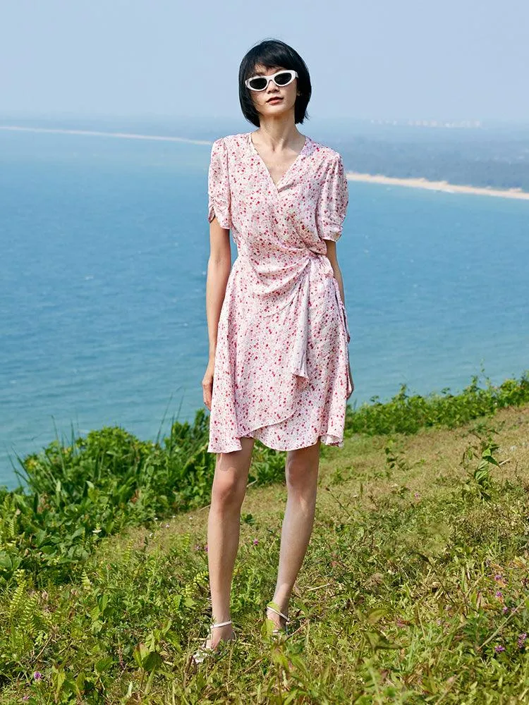 Floral Lace Up Wrap Dress