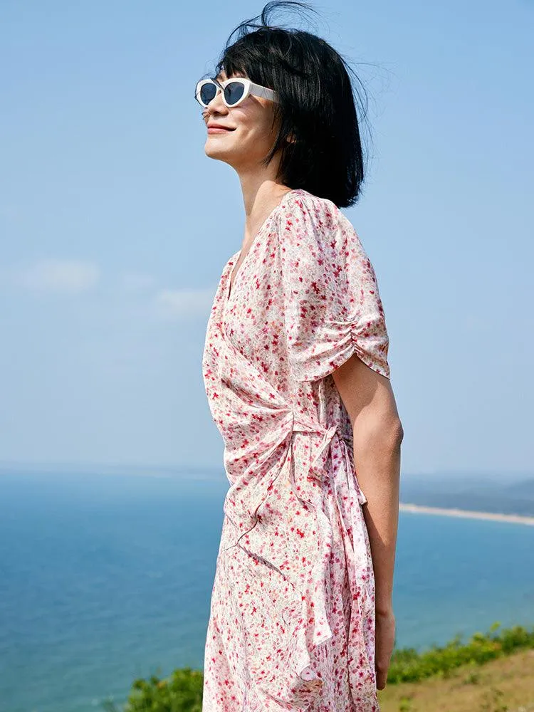 Floral Lace Up Wrap Dress